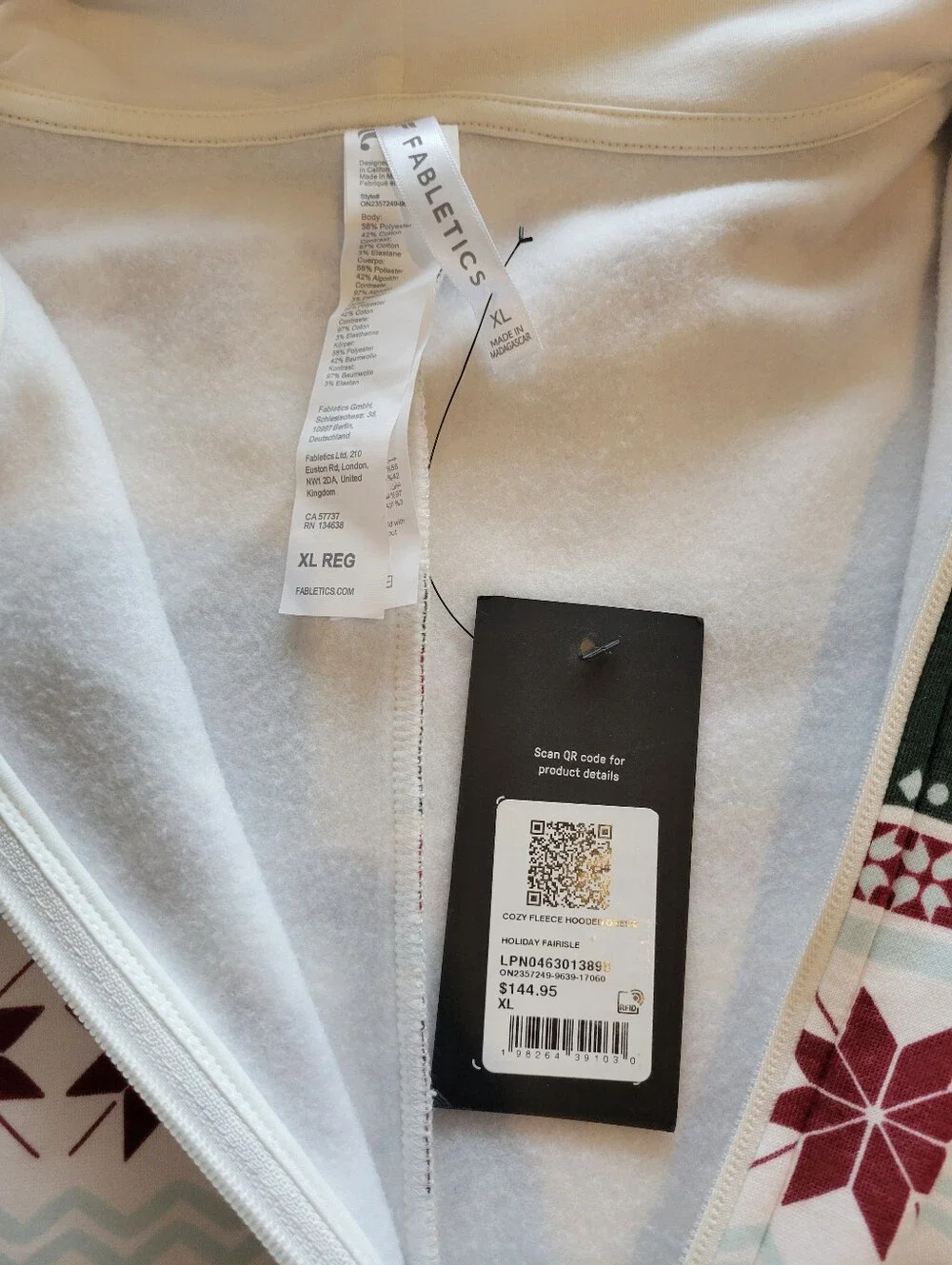 Fabletics Fair Isle Festive Holiday Hooded  Sweatshirt Jumpsuit